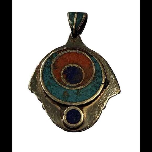 NEW Tibetan Pendant - Turquoise, Coral, Lapis, Green Stone & Tibetan Silver - Picture 4 of 5